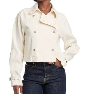 NWT Universal Thread Women's Cream Cropped Denim Pea Coat Large